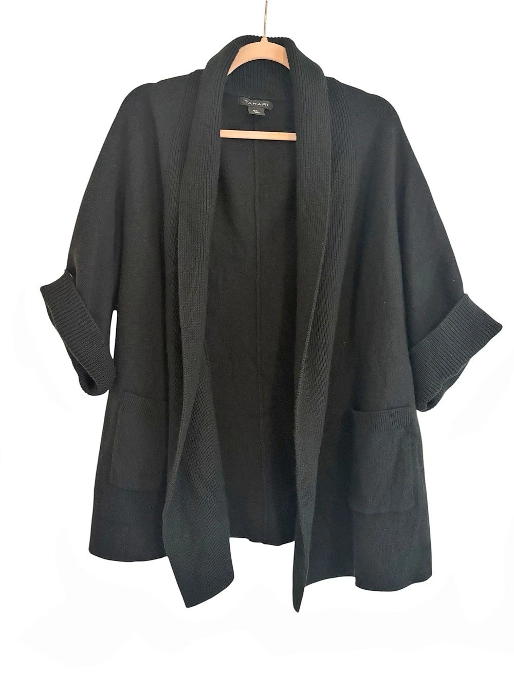 Tahari Open Front Cardigan in Black Size Medium